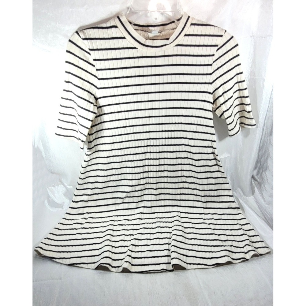Uniqlo Women's Elbow Sleeve Cotton Ribbed White/Black Striped Mini Dress - XS